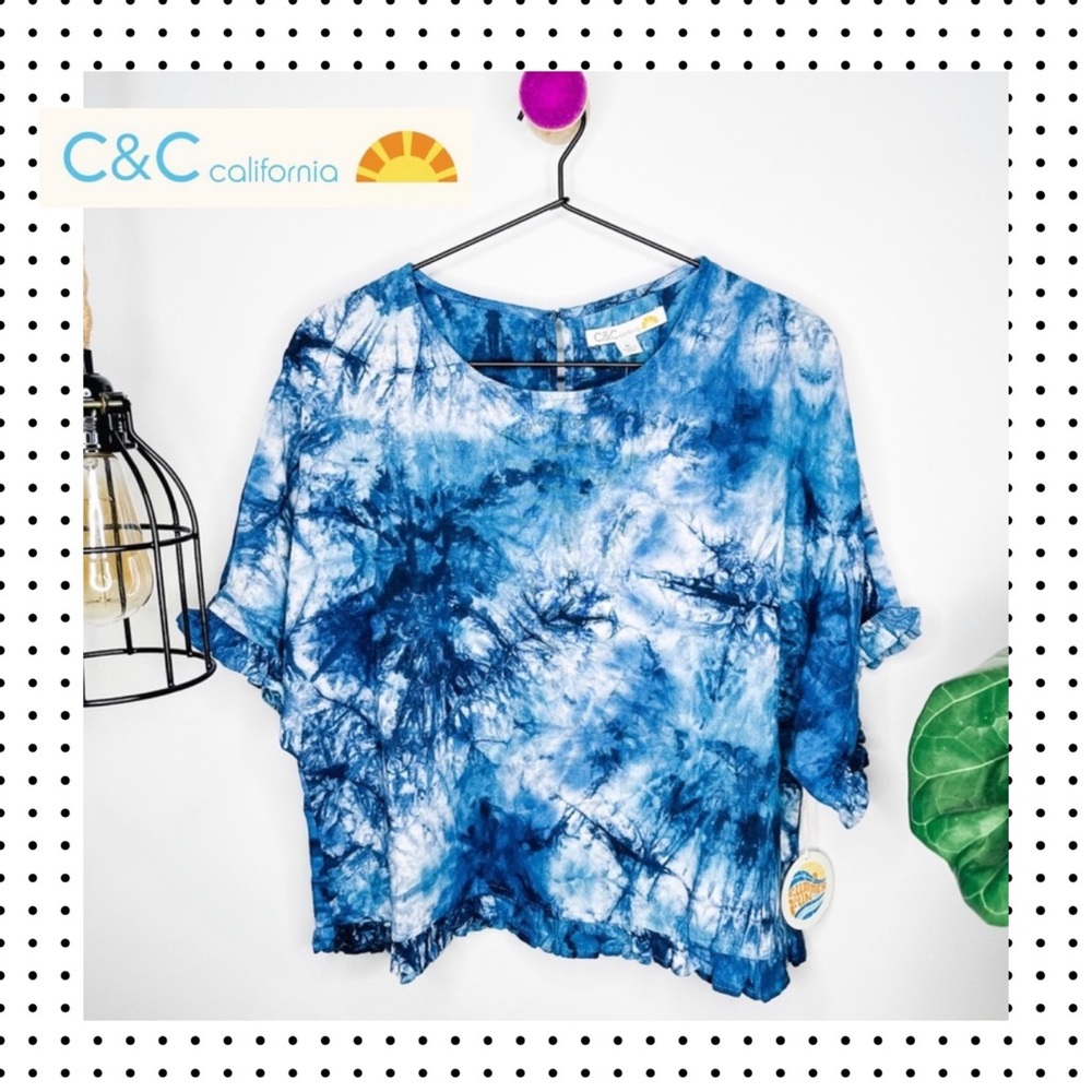 NWT C&C California - Tie Dye Linen Ruffle Top M